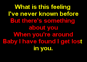 What is this feeling
I've never known before
But there's something
about you
When you're around
Baby I have found I get lost
in you.