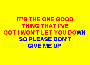 IT'S THE ONE GOOD
THING THAT I'VE
GOT I WON'T LET YOU DOWN
SO PLEASE DON'T
GIVE ME UP