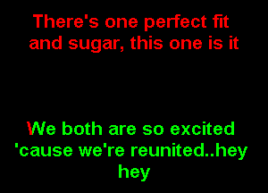 There's one perfect fit
and sugar, this one is it

We both are so excited
'cause we're reunited..hey
hey