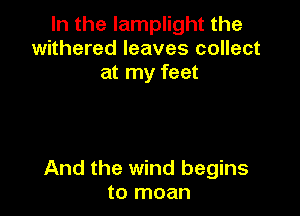 In the lamplight the
withered leaves collect
at my feet

And the wind begins
to moan