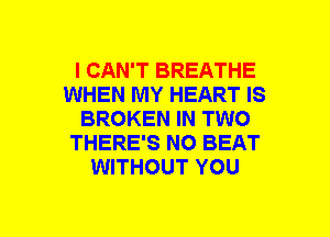I CAN'T BREATHE
WHEN MY HEART IS
BROKEN IN TWO
THERE'S NO BEAT
WITHOUT YOU
