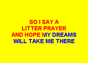 SO I SAY A
LITTER PRAYER
AND HOPE MY DREAMS
WILL TAKE ME THERE