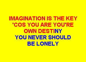 IMAGINATION IS THE KEY
'COS YOU ARE YOU'RE
OWN DESTINY
YOU NEVER SHOULD
BE LONELY