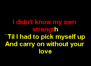 I didn't know my own
strength

T I had to pick myself up
And carry on without your
love