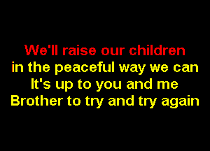 We'll raise our children
in the peaceful way we can
It's up to you and me
Brother to try and try again