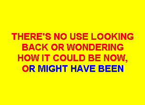 THERE'S N0 USE LOOKING
BACK 0R WONDERING
HOW IT COULD BE NOW,
0R MIGHT HAVE BEEN