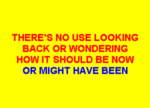 THERE'S N0 USE LOOKING
BACK 0R WONDERING
HOW IT SHOULD BE NOW
0R MIGHT HAVE BEEN