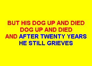BUT HIS DOG UP AND DIED
DOG UP AND DIED

AND AFTER TWENTY YEARS
HE STILL GRIEVES