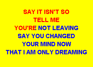 SAY IT ISN'T SO
TELL ME
YOU'RE NOT LEAVING
SAY YOU CHANGED
YOUR MIND NOW
THAT I AM ONLY DREAMING