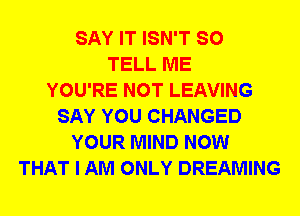 SAY IT ISN'T SO
TELL ME
YOU'RE NOT LEAVING
SAY YOU CHANGED
YOUR MIND NOW
THAT I AM ONLY DREAMING