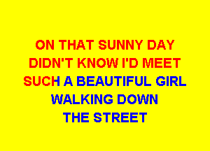 ON THAT SUNNY DAY
DIDN'T KNOW I'D MEET
SUCH A BEAUTIFUL GIRL
WALKING DOWN
THE STREET