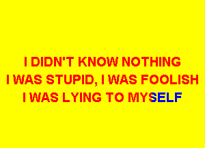 I DIDN'T KNOW NOTHING
I WAS STUPID, I WAS FOOLISH
I WAS LYING T0 MYSELF