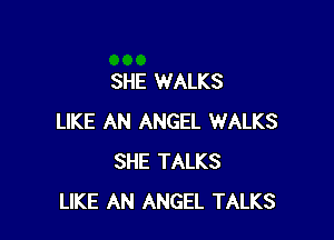 SHE WALKS

LIKE AN ANGEL WALKS
SHE TALKS
LIKE AN ANGEL TALKS