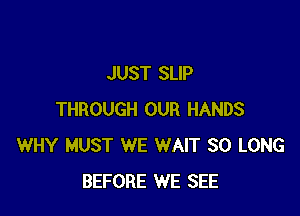 JUST SLIP

THROUGH OUR HANDS
WHY MUST WE WAIT SO LONG
BEFORE WE SEE