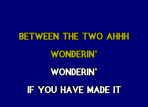 BETWEEN THE TWO AHHH

WONDERIN'
WONDERIN'
IF YOU HAVE MADE IT