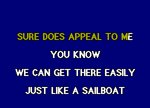 SURE DOES APPEAL TO ME

YOU KNOW
WE CAN GET THERE EASILY
JUST LIKE A SAILBOAT