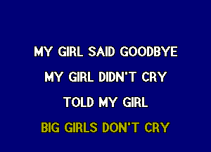 MY GIRL SAID GOODBYE

MY GIRL DIDN'T CRY
TOLD MY GIRL
BIG GIRLS DON'T CRY