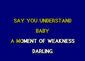 SAY YOU UNDERSTAND

BABY
A MOMENT 0F WEAKNESS
DARLING
