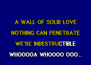 A WALL 0F SOLID LOVE
NOTHING CAN PENETRATE
WE'RE INDESTRUCTIBLE
WH0000A WH0000 000..