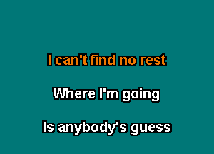 I can't find no rest

Where I'm going

Is anybody's guess