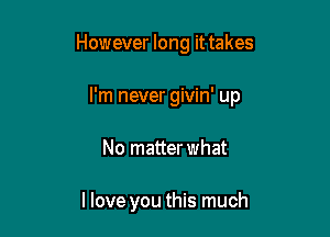 However long it takes

I'm never givin' up

No matterwhat

llove you this much