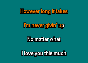 However long it takes

I'm never givin' up

No matterwhat

llove you this much