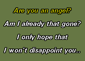 Are you an angel?

Am I already that gone?

I only hope that

I won't disappoint you..