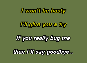 I won't be hasty
I'll give you a try

If you really bug me

then I 71 say goodbye. .