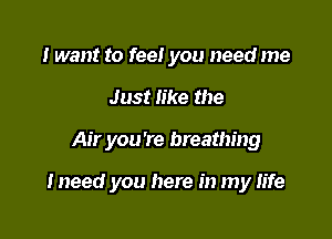 I want to feel you need me

Just like the

Air you're breathing

I need you here in my life