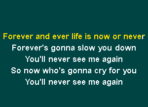 Forever and ever life is now or never
Forever's gonna slow you down
You'll never see me again
So now who's gonna cry for you
You'll never see me again