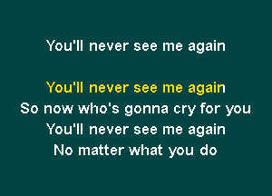 You'll never see me again

You'll never see me again

So now who's gonna cry for you
You'll never see me again
No matter what you do