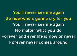 You'll never see me again
So now who's gonna cry for you
You'll never see me again
No matter what you do
Forever and ever life is now or never
Forever never comes around