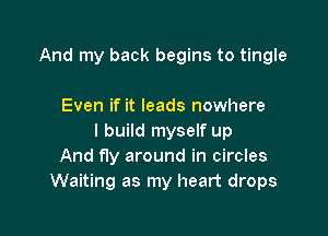 And my back begins to tingle

Even if it leads nowhere

I build myself up
And fly around in circles
Waiting as my heart drops