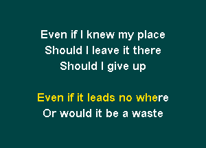 Even ifl knew my place
Should I leave it there
Should I give up

Even if it leads no where
Or would it be a waste