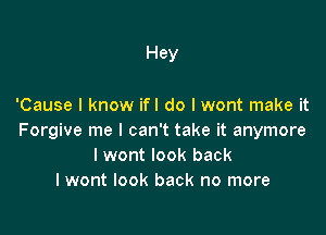 Hey

'Cause I know ifl do I wont make it

Forgive me I can't take it anymore
lwont look back
I wont look back no more