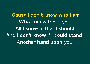 'Cause I donot know who I am
Who I am without you
All I know is that I should

And I don't know ifl could stand
Another hand upon you