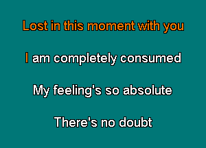 Lost in this moment with you

I am completely consumed
My feeling's so absolute

There's no doubt