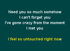 Need you so much somehow
I can't forget you
I've gone crazy from the moment

I met you

I feel so untouched right now