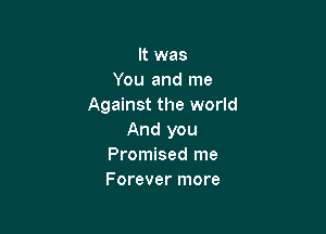 It was
You and me
Against the world

And you
Promised me
Forever more