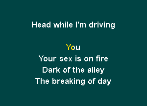 Head while I'm driving

You
Your sex is on fire
Dark of the alley
The breaking of day