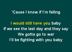 'Cause I know if Pm falling

I would still have you baby

If we see the last day and they say
We gotta go to war
Pll be fighting with you baby