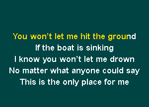 You wonit let me hit the ground
If the boat is sinking
I know you wonit let me drown
No matter what anyone could say
This is the only place for me