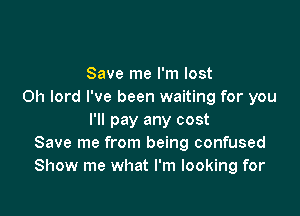 Save me I'm lost
Oh lord I've been waiting for you

I'll pay any cost
Save me from being confused
Show me what I'm looking for