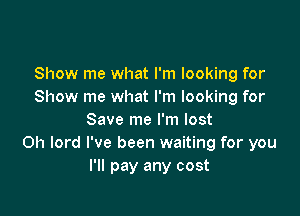 Show me what I'm looking for
Show me what I'm looking for

Save me I'm lost
0h lord I've been waiting for you
I'll pay any cost