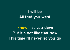 I will be
All that you want

I know I let you down
But it's not like that now
This time I'll never let you go