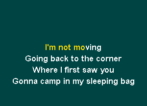 I'm not moving

Going back to the corner
Where I first saw you
Gonna camp in my sleeping bag