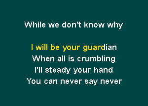 While we don't know why

I will be your guardian

When all is crumbling

I'II steady your hand
You can never say never