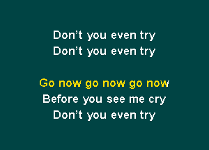 Donyt you even try
Don,t you even try

Go now go now go now
Before you see me cry
Dth you even try