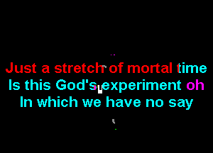 Just a stretch' of mortal time
Is this God'slpxperiment oh
In which we have no say

I