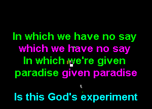 In which we have no say
which we have no say
In which we're given
paradise given paradise

I

Is this God's cxperiment